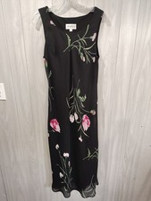 Vintage Studio I Dress Womens 12 Black Dark Floral Maxi Whimsigoth Y2K 90 Fairy