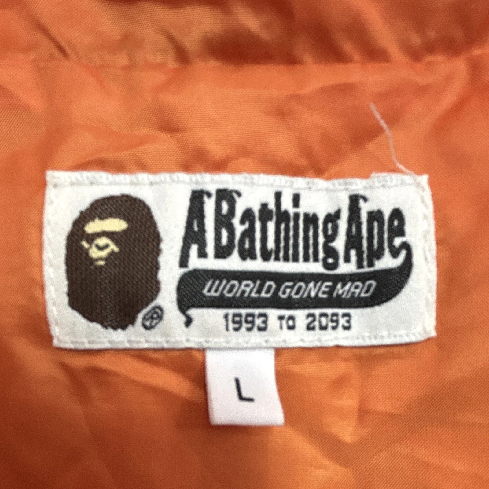 A Bathing Ape BAPE Camo Hooded Windbreaker Jacket Orange Lining Mens L - product detail image 2