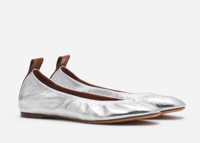 Lanvin Z2008 Womens Silver Laminated Metallic Leather Ballerina Flats Size EU 38