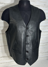 Scully Mens Black Leather Western Vest Button Front Size 44 Large motorcyle