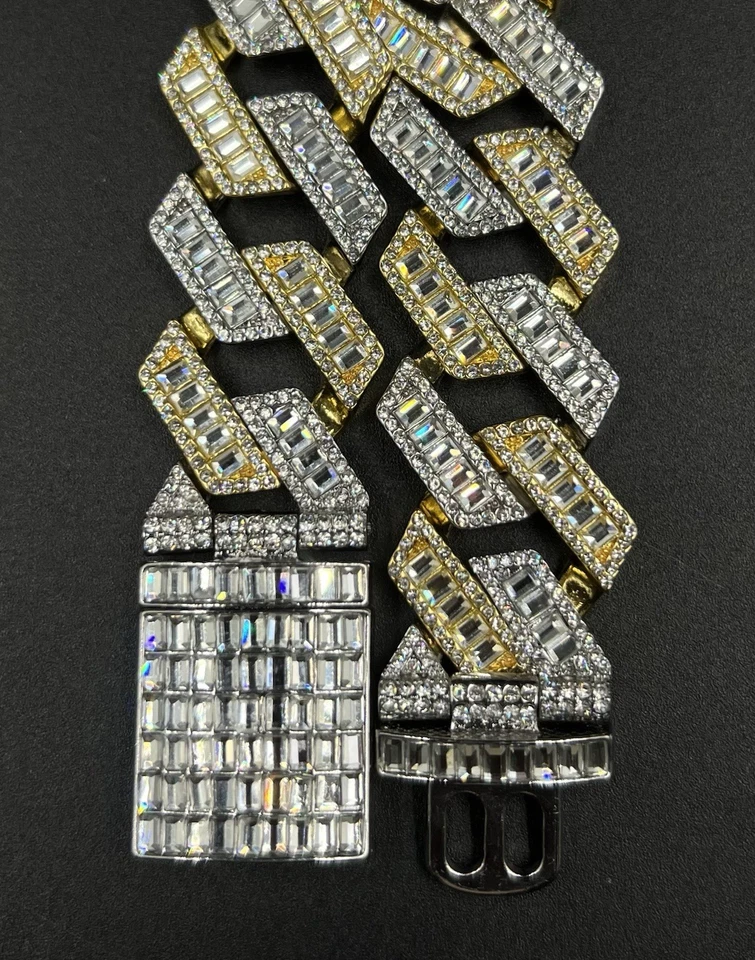 9” x 25MM Iced Out Baguette VVS1 Moissanite Two Tone Miami Cuban Link Bracelet - Image 3 of 4