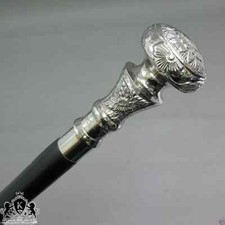 Designer Walking Cane Wooden Walking Stick Silver Brass Handle Knob Gift