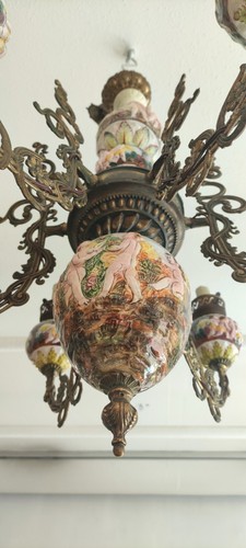 KRONLEUCHTER KERZEN LÜSTER DECKENLAMPE 6-FL CHANDELIER PORZELLAN/BRONZ/MESSING - Bild 5 von 24