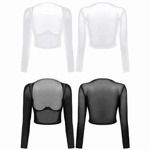 Women's Long Sleeve Crop Top Push Up Exposed Bra See Through Mesh Shirt Blouse - Picture 2 of 25