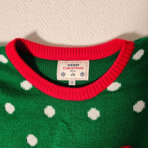 Merry Christmas V28 Green Sweater Size S Santa Snowflake Pullover Crew Neck - Picture 2 of 8