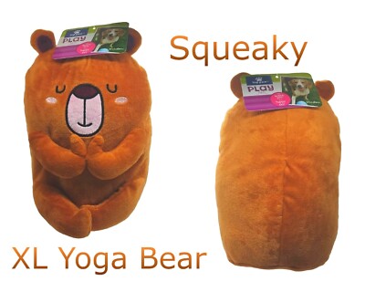 Top Paw XL Spring Plush Yoga Meditating Bear LG Dog Toy w/ Squeaker, Super Soft 