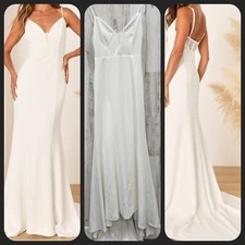 LULUS Confident Romance White Plunge Sleeveless Maxi Dress**Size LARGE***NWOT***
