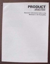 Vtg McIntosh C 28 Product Analysis Owners Manual / Brochure 