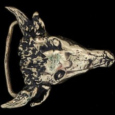 Brass Longhorn Cattle Skull Cow Steer Western Handmade 1970s Vintage Belt Buckle