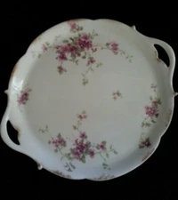 Antique T&V Tressemann & Vogt Limoges France Hand Painted Pink Flower Cake Plate