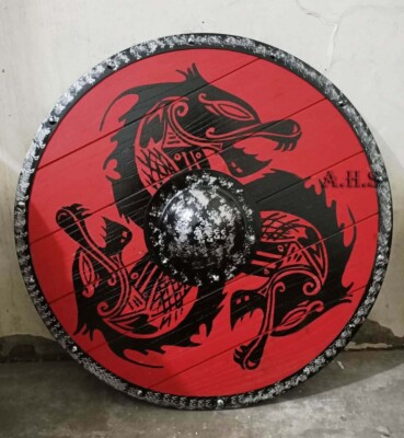 Viking Shield 24'' Wooden Round Dragon Shield Heavy Metal Fitted Design gift
