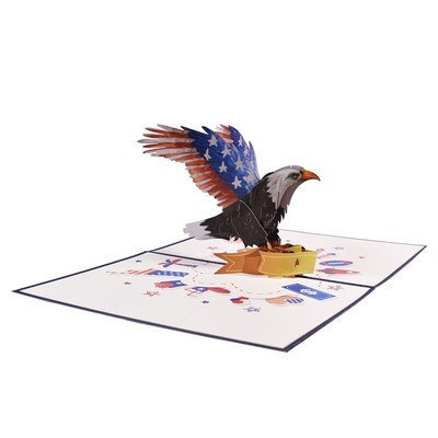 Handmade American Flag 3D Bald Eagle for Up Card Independence Day Greeting C