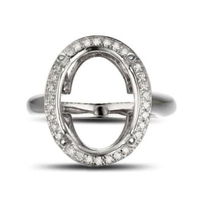 14k White Gold Hold 9x13mm Oval Cut Pave Diamond Halo Semi Mount Ring Setting