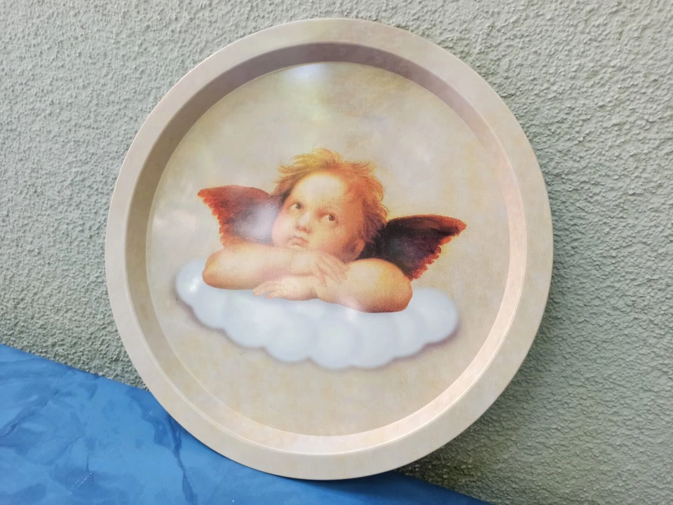 Tablett rund Metall 32cm Landhaus mit Engel Motiv 