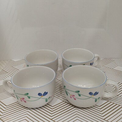 ALLEGRO Stoneware Coffee Mug/cups Hearthside Floral Set of 4 white  w/flowers EUC | eBay