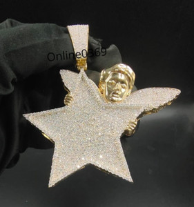 Authentic Men's Genuine Moissanite Star with Angel Charm Pendant Yellow Gold Plated Silver