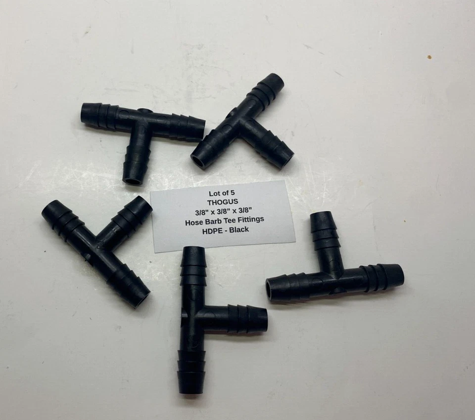 (Qty 5) THOGUS 3/8" Barbed Tee Fittings HDPE (3/8" x 3/8" x 3/8") - Black - - Image 3 of 4