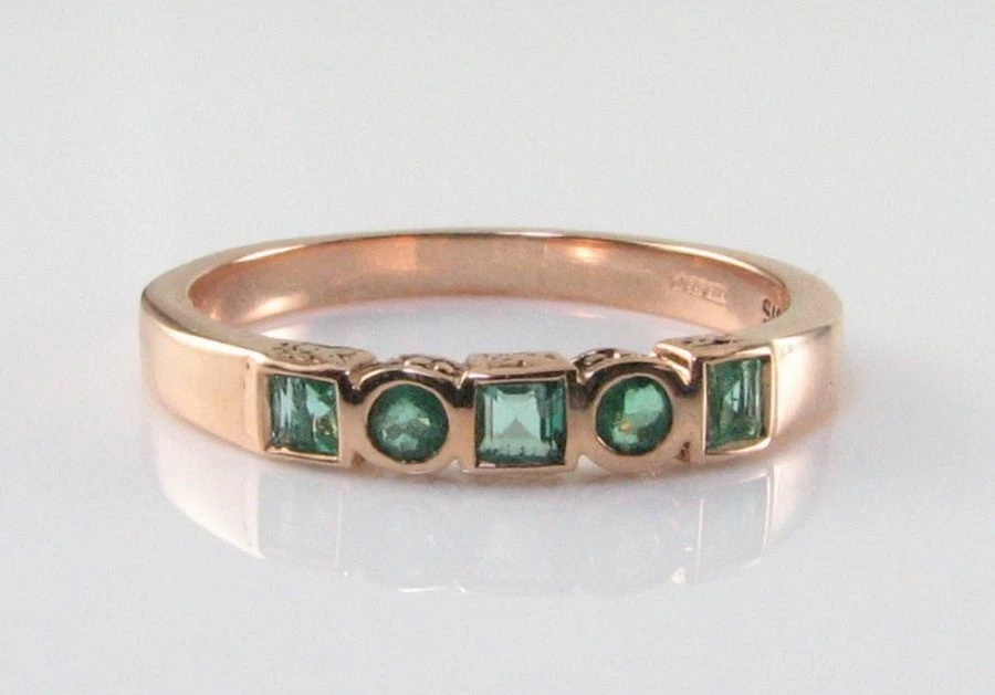 Anillo Eternity Art Deco 9CT Oro Rosa 9K Esmeralda Colombiana Princess