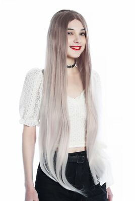 Extrem lange Perücke Damen glatt Mittelscheitel Ombre Dunkelblond Hellblond wig
