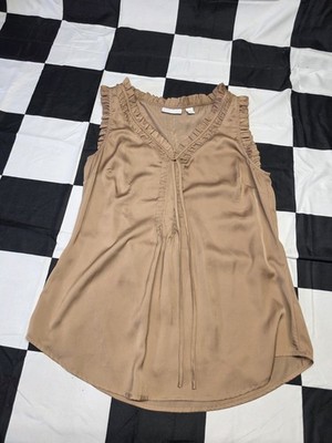 New York Company Women's Pink Sleeveless Blouse, Size S, Ruched, Tan