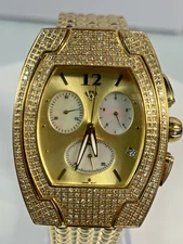 Rare Aqua Master 3.5Ct Pave Diamonds Elegant Gold Tonneau Case Sunray Dial Runs.