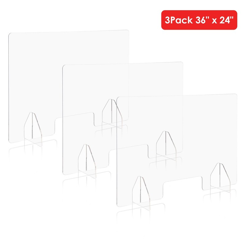 3PCS 36"x24" Acrylic Sneeze Guard Plexiglass Barrier Desk Counter Nail Closeout