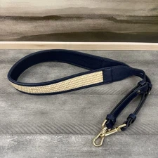 Mark & Graham/Pottery Barn Leather Raffia Purse Bag Strap Blue Tan 43" NWOT