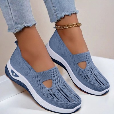 Women Mesh Flats Shoes Breathable Slip On Walking Sneakers Soft Non Slip Casual