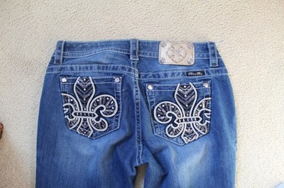MISS ME MID RISE BOOT CUT EMBELLISHED FLUER DE LIS JEANS 30 X 33 L
