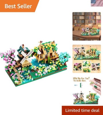 Elegant River Windmill & Fisherman's Cabin Micro Block Set - Creative Gift
