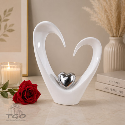 Formano Deko-Objekt Herz aus Steingut weiß mit kleine silber Herz 25cm -701527