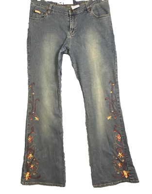 Gasoline Womens Jeans Size 13 Blue Bootcut Floral Embroidered Y2K Boho Mid Rise