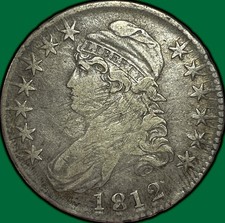 1812 Capped Bust Half Dollar Very Fine VF Coin, Scratched #42933