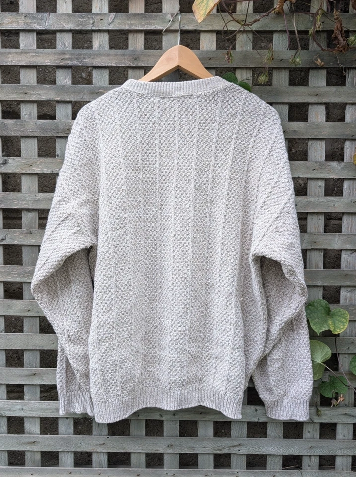 Vintage Fieldmaster Men's Medium Grandpa Cable Knit Crewneck Sweater USA Beige  - Image 4 of 4