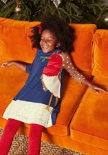 Fair sz 8-9 Mini Boden Festive Appliqu  Jersey Dress Winter robin - Stains