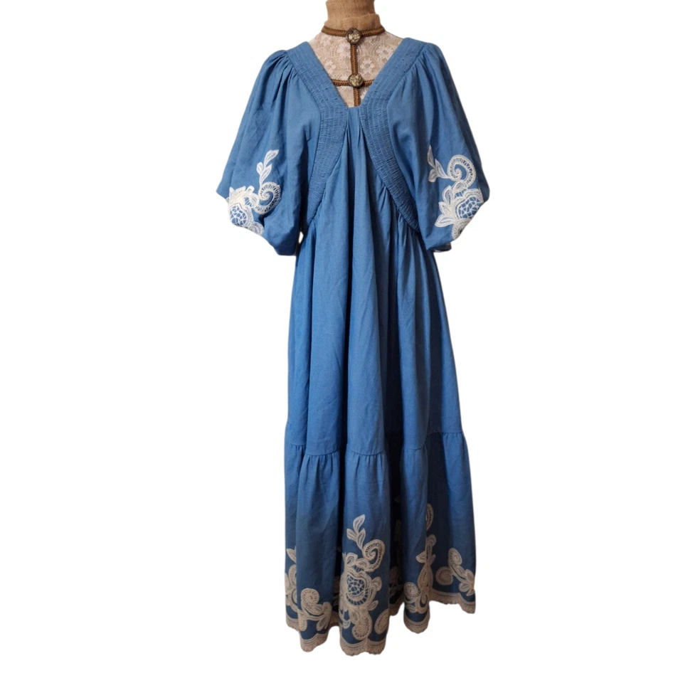 ACONICONI Bluebell denim and lace Puff Sleeve Maxi Dress size XL - Image 2 of 4