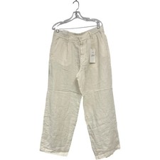 Zara Women Linen Pants trousers XL Cream Wide Leg High Rise 2675/418 NWT