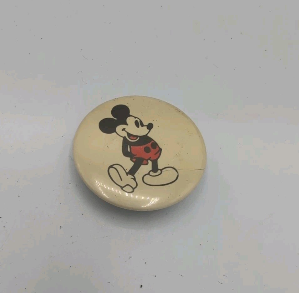 MICKEY MOUSE Vintage Label Button Character PIN Walt Disney Approx. 1"