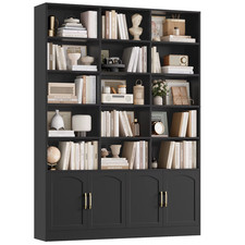 Tall Bookcase 7 Tier Storage Display Cabinet 4 Door Shelf Wood Green Home 209cm
