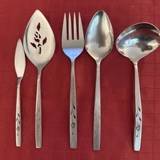 Oneidacraft Deluxe CAPISTRANO MCM Stainless Rose Serving Set Lot of 5