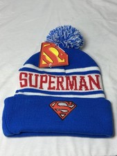 NWT- Dc Comics Superhero Superman Pom Pom Beanie Embroidered OSFM Warner Bros