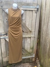 NEW ZARA - 4772/305/705 DRAPED SLEEVELESS MIDI DRESS -  BRONZE - SMALL - UK8
