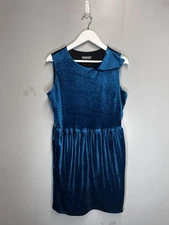 Popsy Short Cocktail Velvet Dress Size 12 Blue Teal Mini Dress Velour Made in UK