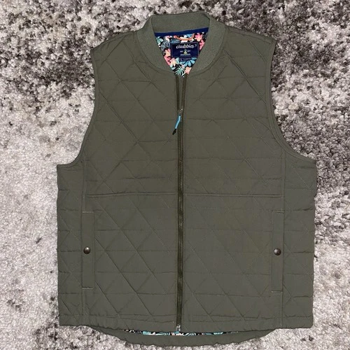 Chubbies Forest Florist Quilted Vest Men’s Large Olive Green Floral Line EUC video thumbnail
