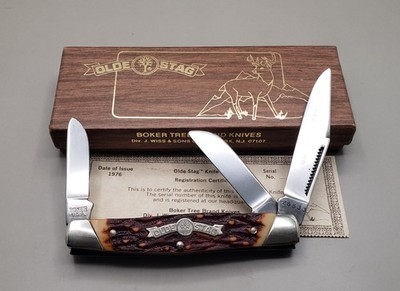 TREE BRAND BOKER   U.S.A.  Large Stock  knife  Old Stag New in Box