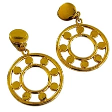 VTG Gold Plated Hoop Earrings Dangle NOS Statement Clip Modernist Large 80s