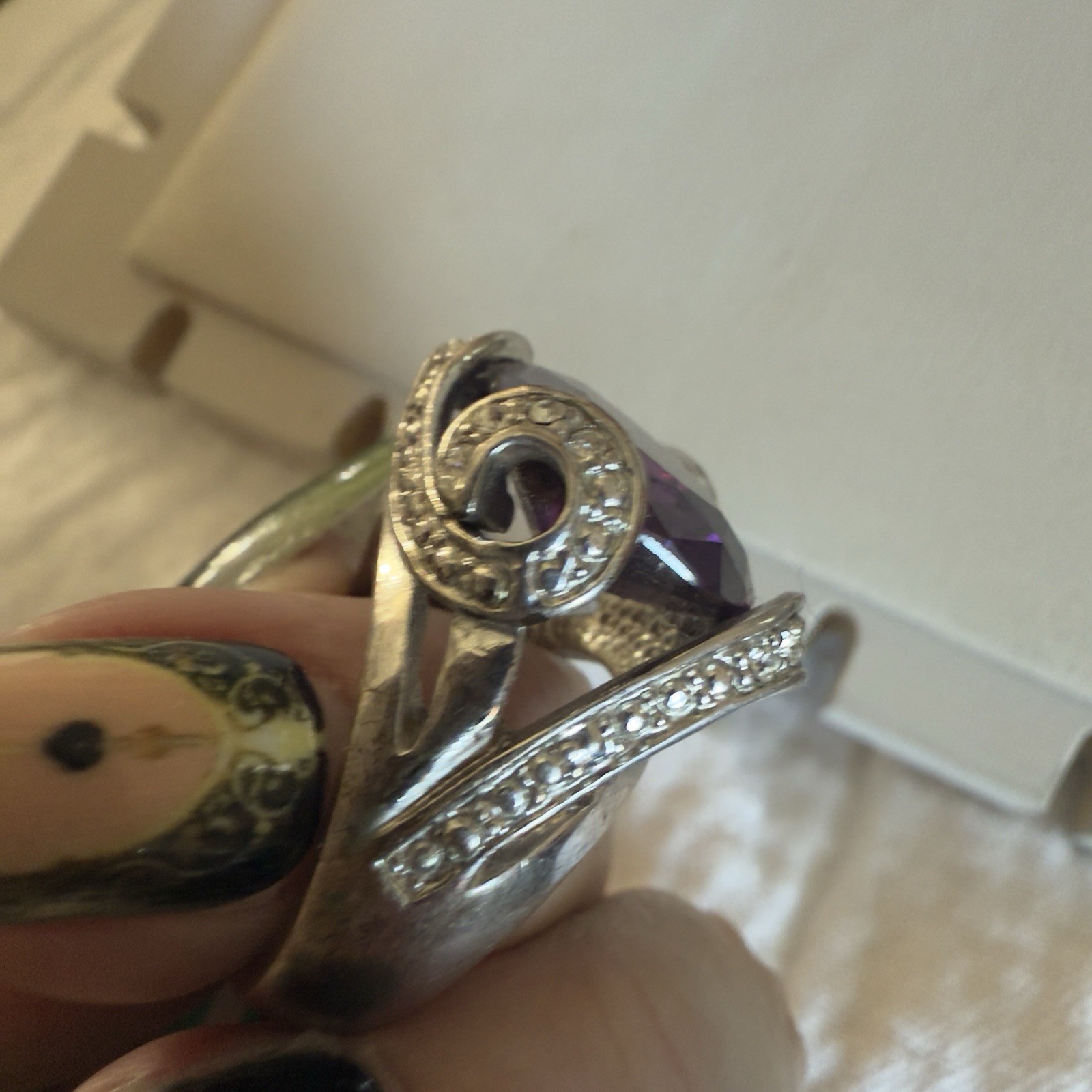 Large Statement Ring Amethyst and CZ Ring Size 9 - image 4