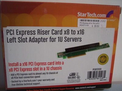 PCI Express Riser Card x8 to x16 Left Slot Adapter for 1U Server ~ STk PEX8TO16R