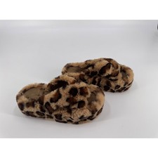Womens Cozy Leopard Print Faux Fur Slides Slippers Size 6