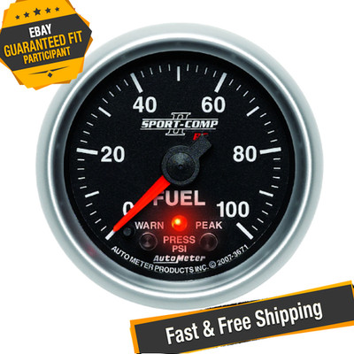 Auto Meter 3671 Sport-Comp II 2-1/16'' Fuel Pressure Gauge, 0-100 PSI